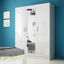 Armadio 3 ante battenti con specchio bianco lucido SORRENTO design moderno 120cm