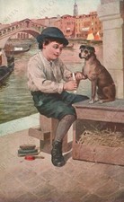 Bambino che medica un cane Ponte di Rialto Venezia Cartolina illustrata