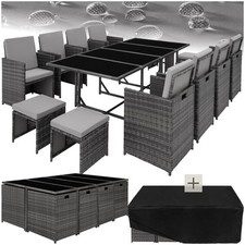 ® Set Palma in Rattan per Giardino 8 Sedie 4 Sgabelli 1 Tavolo con Piano in