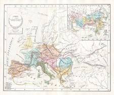 Mappa Litho Barbare D'Europa Invasione 1835