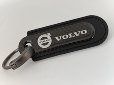 Volvo Real Carbon Fibre & Leather Keyring New