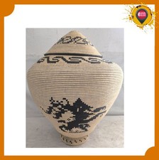 CESTO ANTICO CON COPERCHIO CM 70 CESTO SARDO IN GIUNCO FATTO A MANO DECORATO