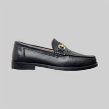 Mocassini Uomo Horsebit Morsetto Pelle Nero Fondo Cuoio Loafers Made in Italy