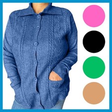 Cardigan donna lana giacca invernale maglione con bottoni e tasche maglia nero M