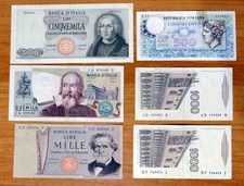 5000 2000 1000 500 LIRE COLOMBO  1 T VERDI  2 ° T GALILEO Lotto 1968 1973 1983