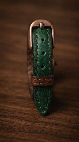 Bracciale pelle verde fatto - , a