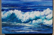 Quadro moderno con onda e schiuma. Olio su tela, cm. 60x80.