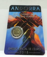 RARA MONETA DA 2 EURO COMMEM. ANDORRA 2018 "25° COSTITUZIONE", FDC IN COINCARD