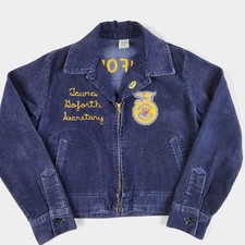 Giacca vintage FFA donna 38 blu velluto a coste California Covelo Talon zip 103