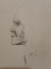 Vecchio Disegno 1898,Volto Uomo,Cm21/14