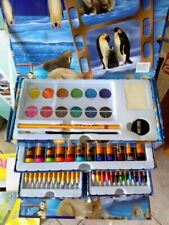 scatola di colori a legno, a cera, pennarelli ed acquerelli