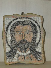 Vecchio Mosaico di pietra ,volto di Gesu'