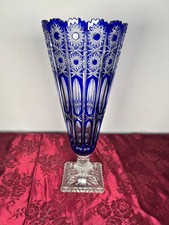Vaso Pregiato In Cristallo di Boemia  centro tavolo blu cobalto – Anni 70/ 80