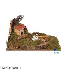 LAGO CON EFFETTO ACQUA E CIGNO SCENARIO AMBIENTAZIONE PER PRESEPE SU BASE 51222