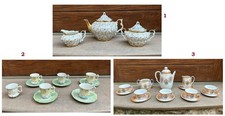 Lotto tre servizio caffè e the tazzine zuccheriera teiera ceramica porcellana