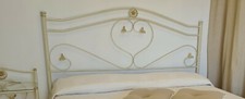 Testata letto in ferro battuto matrimoniale Cuore avorio decorato oro 