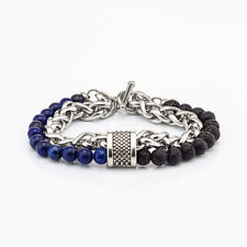 bracciale uomo maglia acciaio inox pietre naturali braccialetto con lapislazzuli