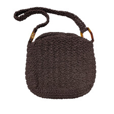 Borsa a mano Carrie Forbes marrone macramè/foderata all'uncinetto 8 x 81/2