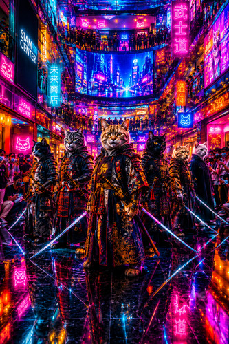 Gatti samurai neon stampa - neon,