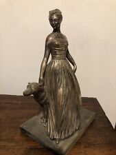 Bellissima Statua In Gesso Di Dama Donna Con Cane Levriero