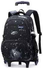 Zaino scolastico con rotelle Ziranyu con motivo galattico (+ borsa e astuccio)