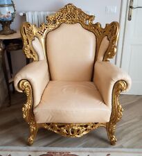Poltrona Stile Barocco Oro Rivestimento In Vera Pelle