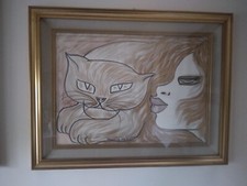 Quadro Novella Parigini Donna con gatto