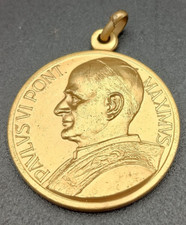 VINTAGE PAPA PAOLO VI, MEDAGLIA ITALIANA CITTÀ DEL VATICANO, PLACCATO ORO c1980 v/g