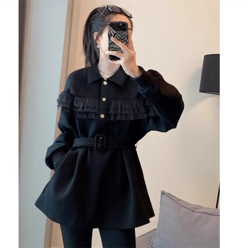Women black ruffled long - black,