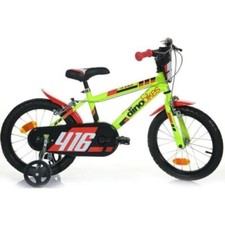 Bici 16 mtb 416 giallo fluo per bambino con rotelle e scudo Dino Bikes