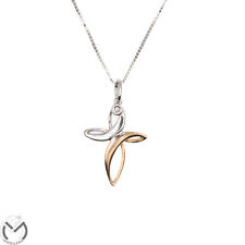 Collana oro bianco rosa 18 kt 750 croce diamanti 0,005 ct -916/ST-
