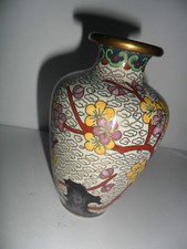 ANTICO VASO ORIENTALE CLOISONNE SMALTATO A MOSAICO FLOREALE