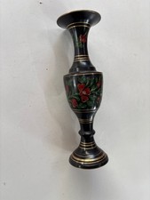 Vaso in ceramica dipinto a mano floreale etnico nero rosso oro vintage