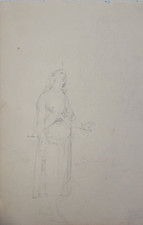 antico QUADRO DIPINTO Studio di Figura Femminile DISEGNO A MATITA primi del 900