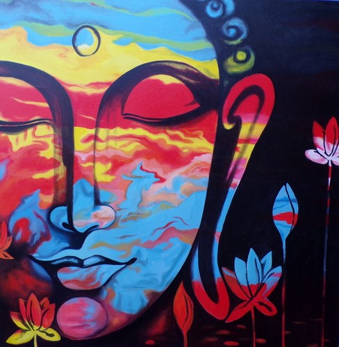 Quadro dipinto volto - , buddha