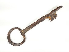 ⚜️ ANTICA CHIAVE EPOCA XVI-XVII SEC. FERRO FORGIATO CASSAFORTE FORZIERE BAULE