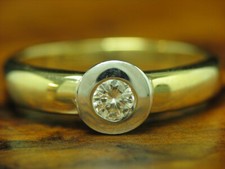Bicolore Brillante Anello / 14kt 585 Oro / 0,23ct Diamante/Solitario/4,8g/ Rg 54