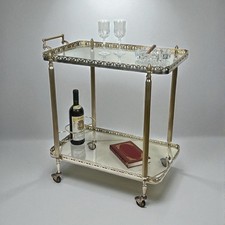 Carrello bar antico in ottone cromato portavivande rettangolare vintage anni 50 