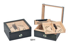 SCATOLA UMIDIFICATA PORTASICARI HUMIDOR 80 CIGARS LUBINSKI VETRO / CARBONIO Q311