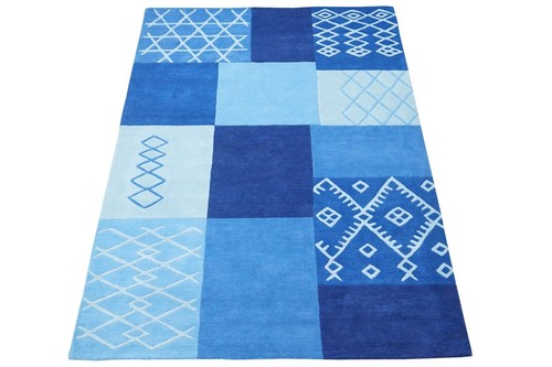 Tappeto blu beige 100 lana - blu,