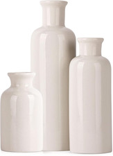 Set Di 3 Vasi in Ceramica, Casa Colonica in Ceramica Bianca Screpolata, Piccoli 