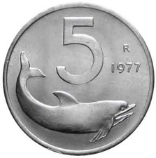 5 LIRE 1977 DELFINO E TIMONE