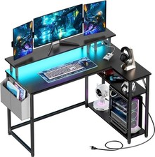 Scrivania Gaming a Forma di L con Luci LED e Presa di Alimentazione - Stile Angolare 118CM