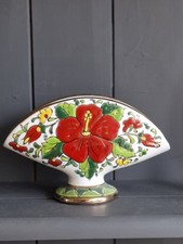 Portavaso ventaglio Dakas ceramica Rodi Grecia fatto a mano bordo oro 