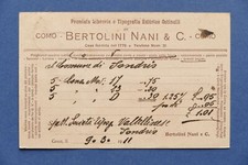 Cartolina Pubblicitaria - Libreria Tipografia Bertolini Nani & C. - Como - 1911