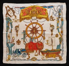 Foulard Hermes Paris In Seta Anni '90 - Elementi Di Nautica - Con Scatola 