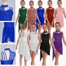 Vestito bambina ragazza pizzo floreale body danza danza orlo irregolare strass