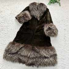 Cappotto lungo pelliccia di visone rasato e volpe argento marrone cachi donna M Giappone