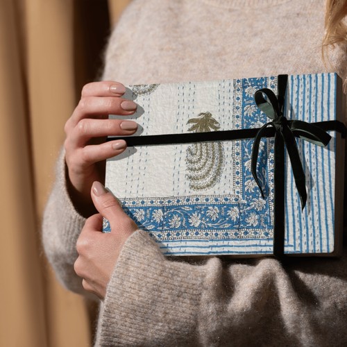 Trapunta kantha blu stampa - blu,