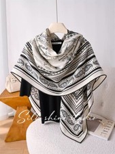 Sciarpa scialle lusso 30% seta 70% lana stile vintage - classico bianco e nero - 53"